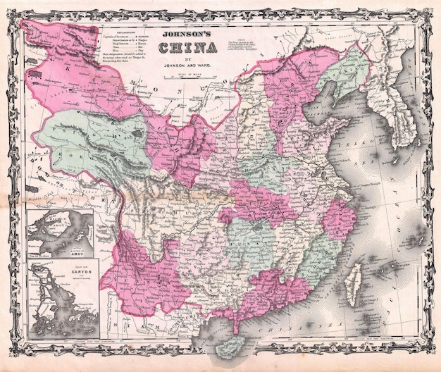 Vintage mapa medieval de China 1862