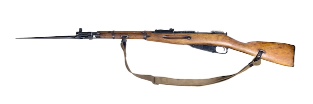 Foto vintage militärgewehr mit bajonett in geöffneter position, isoliert