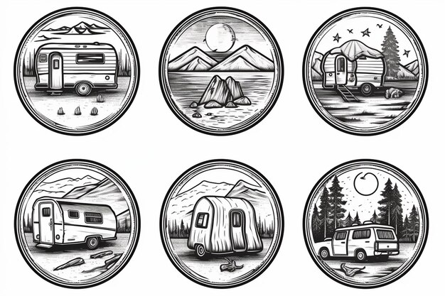 Foto vintage monochrome camping badges