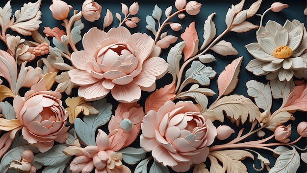 Vintage-Muster mit komplizierten Blumenmotiven und einer pastellfarbenen Palette mit hoher Auflösung