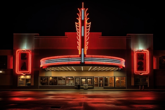 Foto vintage neon-kino-fassade in der nacht