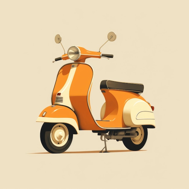 Vintage-Orange-Scooter auf beige Hintergrund Detailliertes Charakterdesign