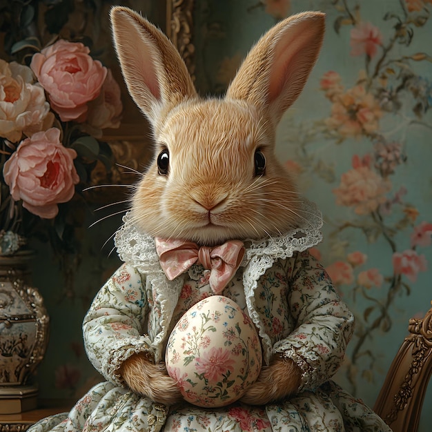 Vintage Osterhase mit blumigem Ei