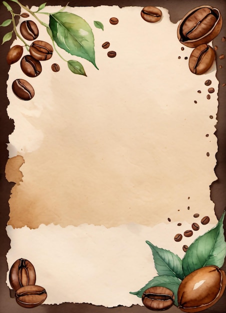 Vintage-Papier mit Aquarell-Kaffeebohnen und Blättern im Retro-Stil