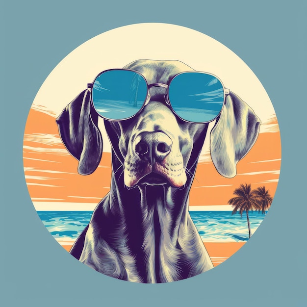 Vintage Pop Art-Illustration eines Weimaraner-Hunds am Strand