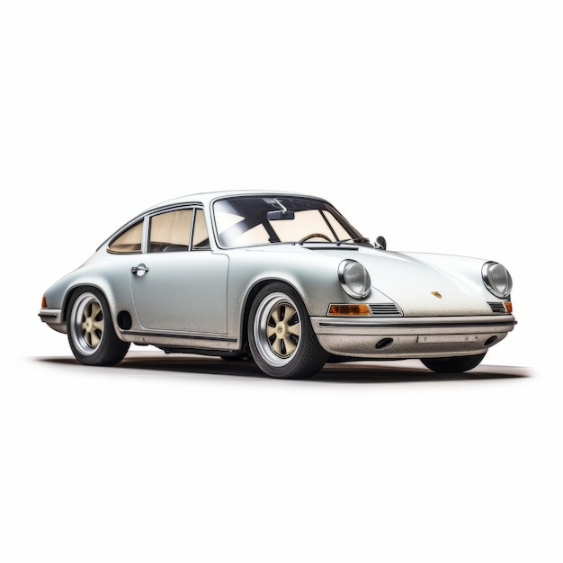 Vintage Porsche 911 estilo neoconcretismo en fondo blanco