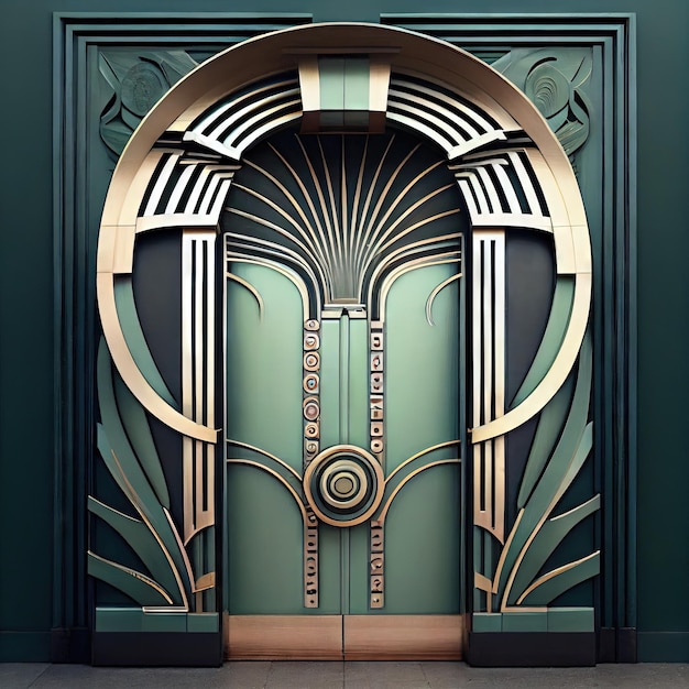 Vintage Porta Art Deco Entrar Luxo Elevador Porta Art Nouveau Arquitetura Abstrato Generative AI Ilustração