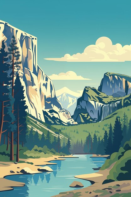 Vintage-Poster des Yosemite Nationalparks Kalifornien USA Ai-generiertes Bild