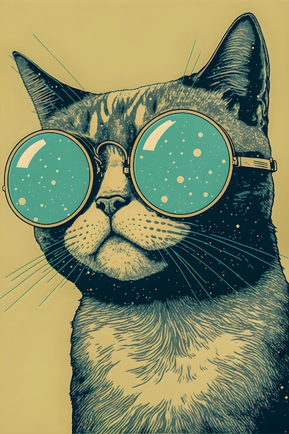 Vintage Poster Katze mit Brille Illustration