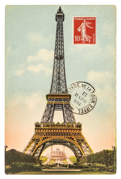 Vintage Postkarte mit Eiffelturm (La Tour Eiffel) in Paris, Frankreich, um 1914