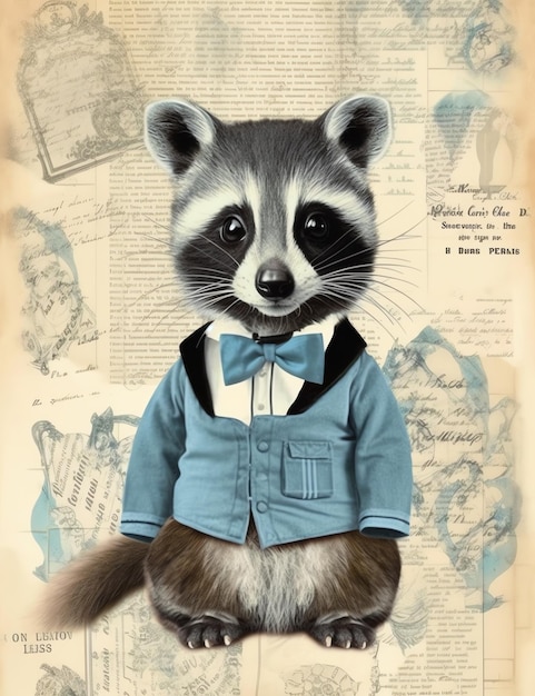 Vintage Raccoon papel velho lixo jornal papel digital