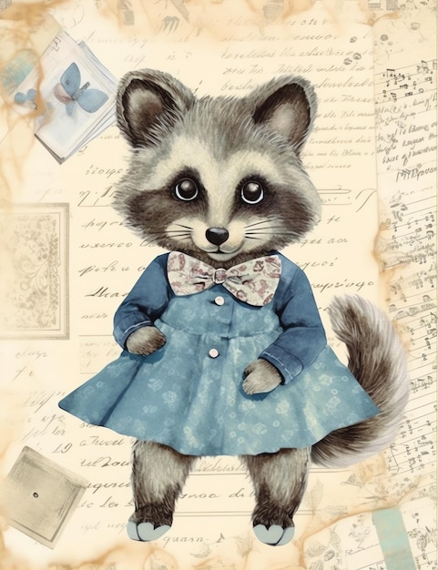 Vintage Raccoon papel velho lixo jornal papel digital