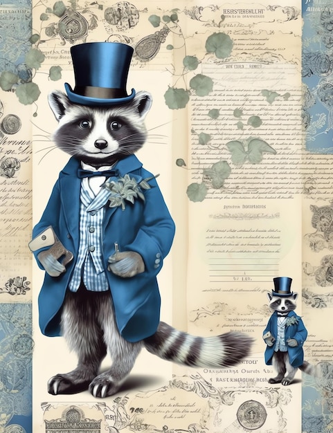 Vintage Raccoon viejo papel basura diario papel digital