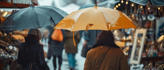 Vintage Regenschirme und nostalgische Fundstücke Auf der Schatzsuche an einem regnerischen Tag auf dem antiken Flohmarkt