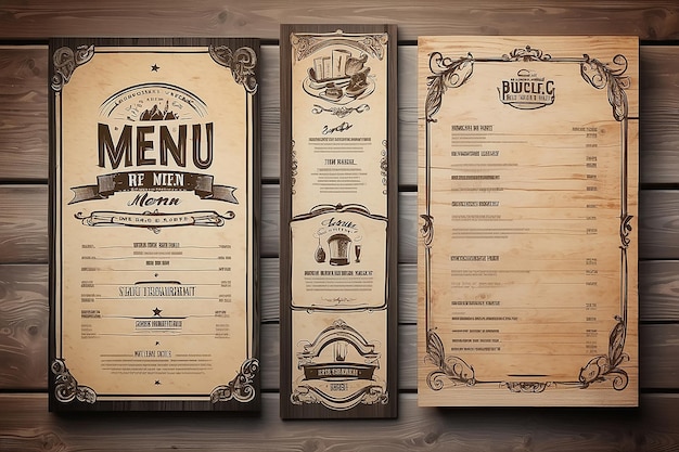 Foto vintage-restaurant-menü-design und holz-textur-hintergrund