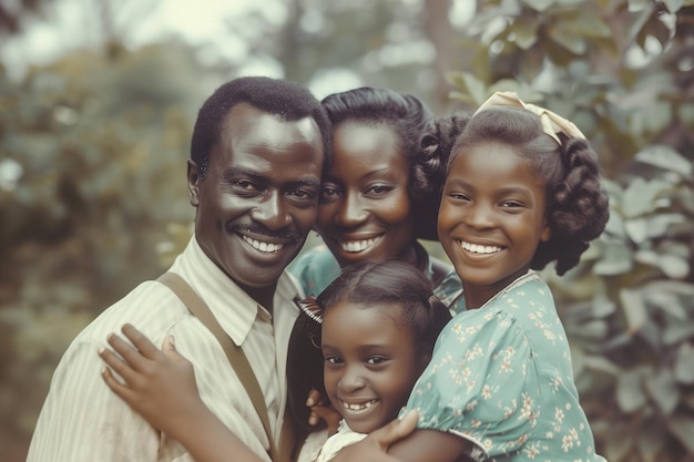 Vintage-Retro-Familieporträt mit einem afroamerikanischen Mann