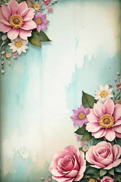 Vintage-Retro-Papiertextur mit Aquarellblumen