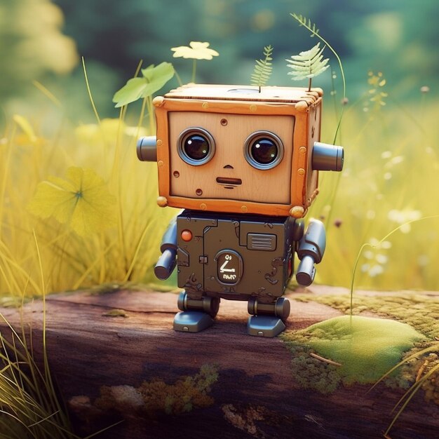 Vintage-Roboter im Wald 3D-Illustration Retro-Roboter