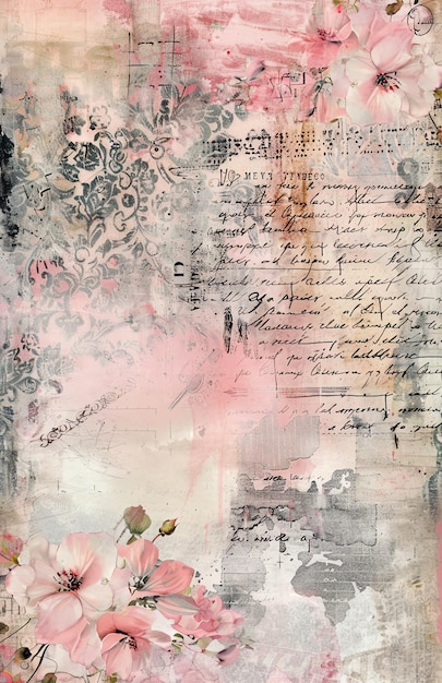 vintage roxo shabby chic junk jornal papel digital com rosas