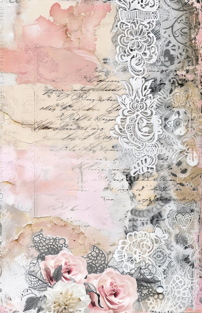 vintage roxo shabby chic junk jornal papel digital com rosas