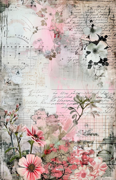 vintage roxo shabby chic junk jornal papel digital com rosas