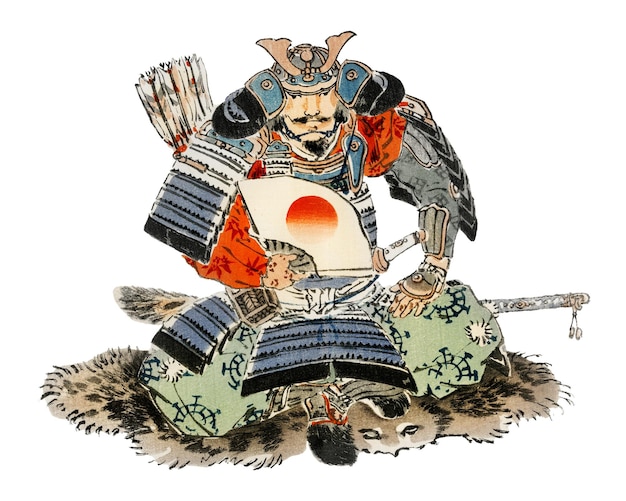 Vintage Samurai png japanischer Aufkleber transparenter Hintergrund Remix von rawpixel