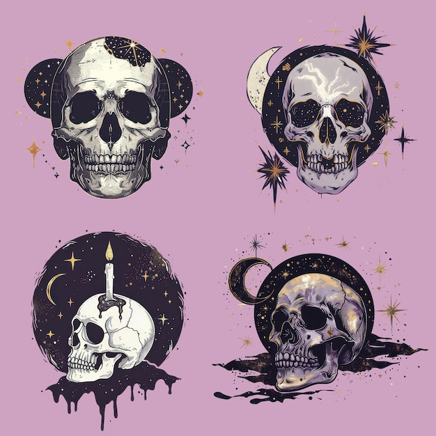 Vintage Schädel mit himmlischen Designelementen psd-Set