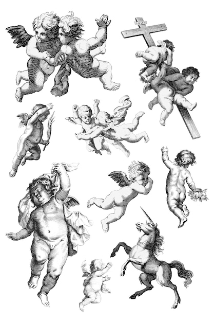 Vintage schöne Cherub Png Aufkleber Illustrationssatz