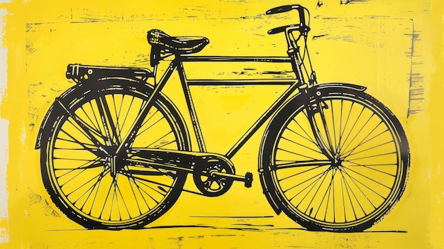 Foto vintage schwarze abbildung eines fahrrads auf gelbem hintergrund