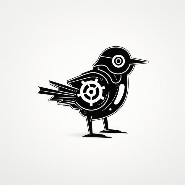 Foto vintage songbird un clásico juguete mecánico de viento en el logotipo vectorial minimalista