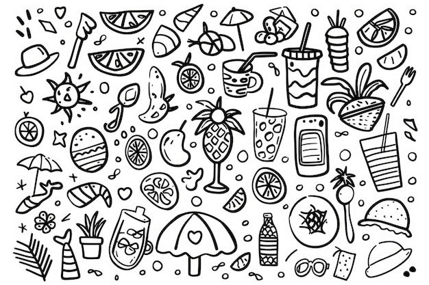 Vintage Tropische Getränke und Snacks Illustration