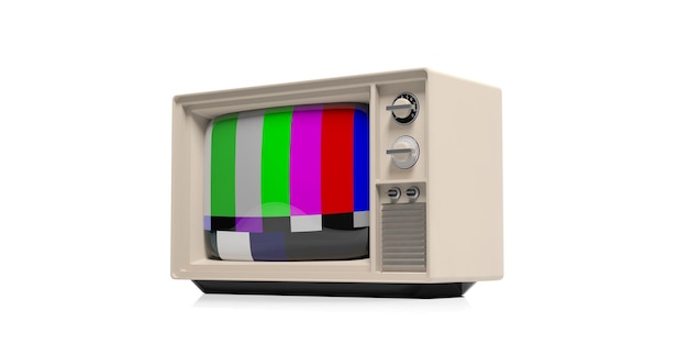 Vintage-TV mit Farbbalken auf weißem Hintergrund 3D-Darstellung