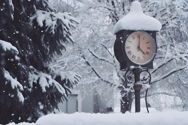 Vintage-Uhr im Freien im Winter Neuralnetz ai generiert