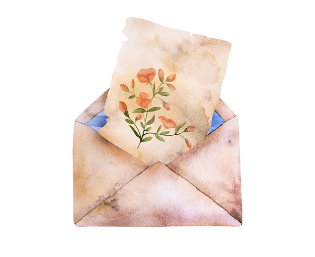 Vintage Umschlag mit Mohn Blumen Aquarellmalerei