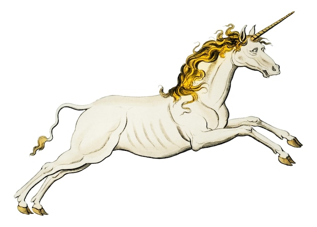 Vintage unicórnio adesivo png ilustração de animal mítico remix da obra de arte de Sidney Hall