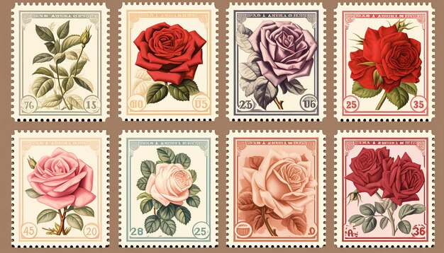 Vintage-Valentines-Tag-Postmarken-Sammlung, die durch künstliche Intelligenz generiert wurde