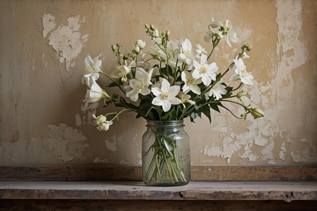 Foto vintage-vase mit weißen blumen