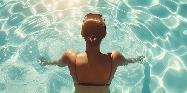 Vintage Vibe Mujer disfruta de un día de verano soleado en una piscina Concepto Vintage Summer Poolside Disfrute femenino