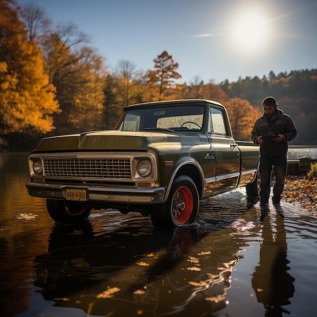 Vintage Vibes Fishing Bliss em um Chevrolet Cheyenne Super 4x4 Pickup Truck de 1972 Uma fuga pacífica