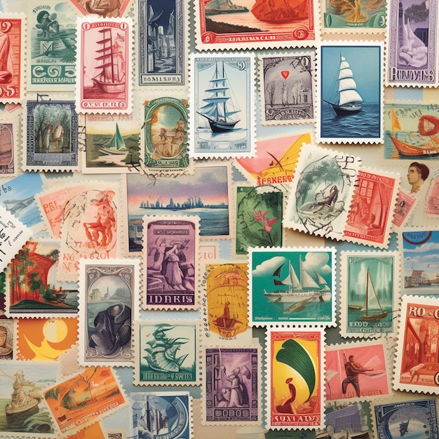 Vintage-Vignetten schaffen eine visuelle Symphonie mit Briefmarken