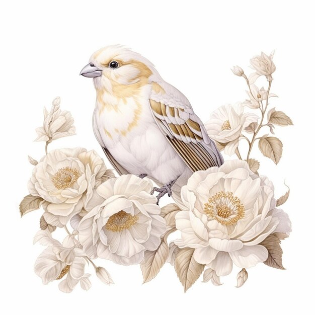 Vintage-Vogel mit Blumenillustration