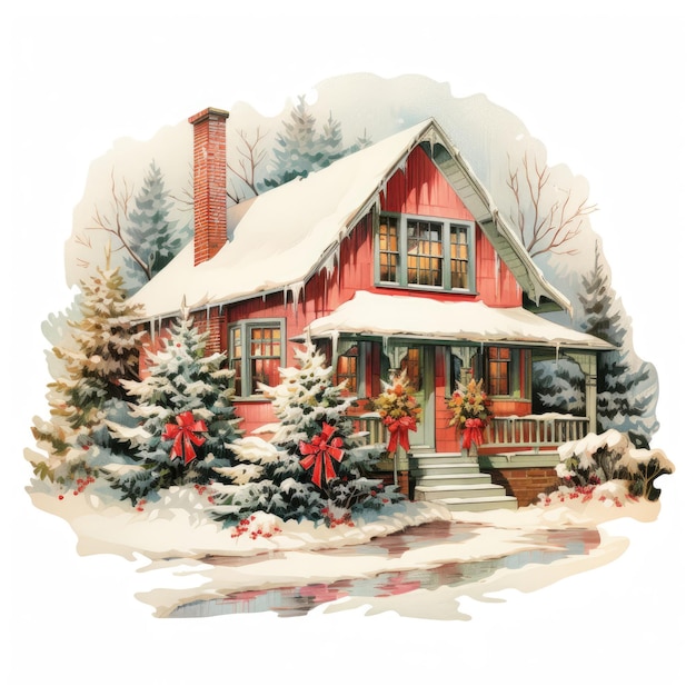 Vintage Weihnachts-Bauernhaus-Clipart