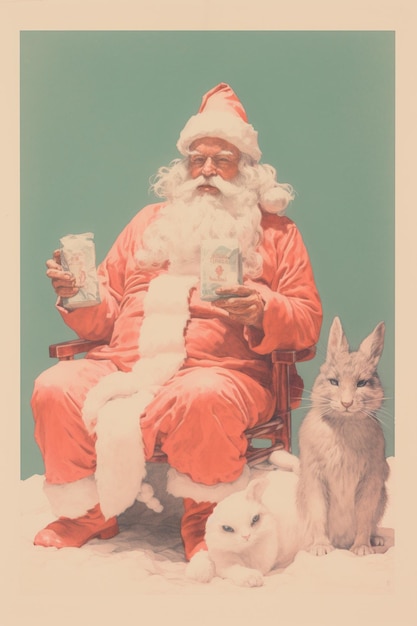 Vintage Weihnachtsgrüßkarte mit dem Weihnachten mit einer aktuellen Retro-Illustration mit