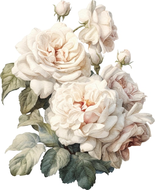 Vintage weiße Rosen Aquarell isoliert auf weiß