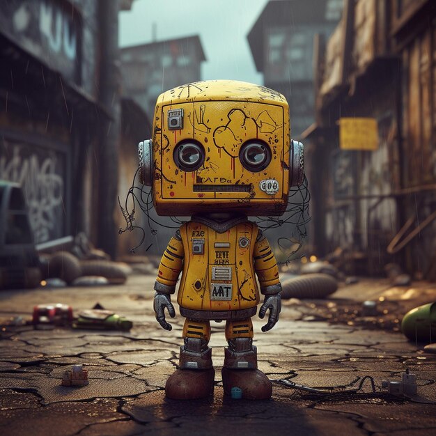 Vintage-Zinnroboter auf Grunge-Hintergrund, 3D-Illustration