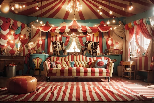 Vintage-Zirkus-inspiriertes Wohnzimmer