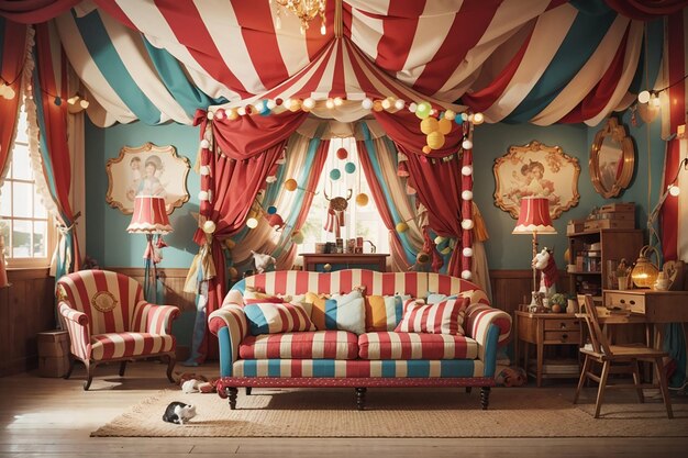 Vintage-Zirkus-inspiriertes Wohnzimmer