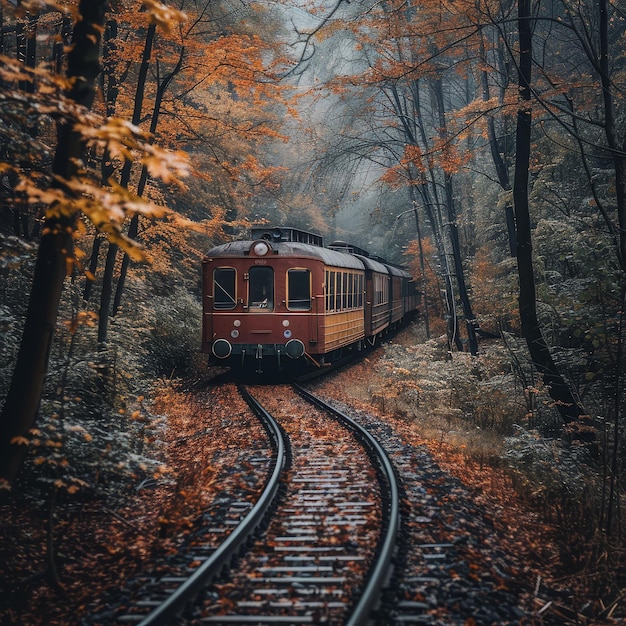 Vintage-Zugreise durch Herbstwälder Zeitreise-Vibrationen