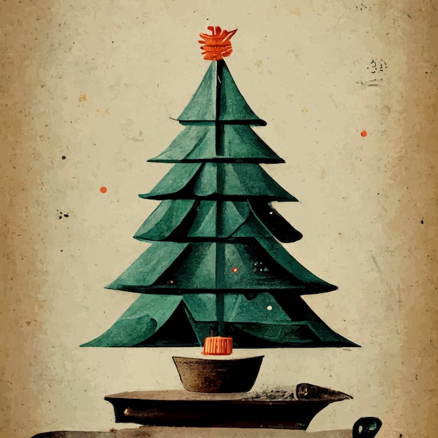 Vintager Weihnachtsbaum mit Geschenkweihnachtsillustration