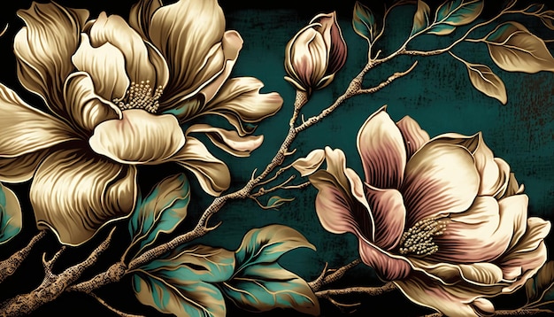 Vintages botanisches Magnolien-Blumen-Design von Generative AI